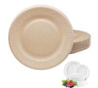 ATBEAMEN 50Pack Disposable Paper Plate Heavy Duty Paper Plates 6 inch,Extra Strength Brown Disposable Paper Plate for hot food Super Rigid Strong Plates Bagasse Plates 15.2cm for Christmas,Birthday,Picnic,BBQ