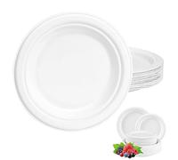 ATBEAMEN 50Pack Disposable Paper Plate Heavy Duty Paper Plates 6 inch,Extra Strength White Disposable Paper Plate for hot food Super Rigid Strong Plates Bagasse Plates 15.2cm for Christmas,Birthday,Picnic,BBQ