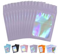 ATBEAMEN 50pcs Reusable Purple Mylar Holographic Bags, 12x20cm, Zipper Closure, Layered Film Construction, Smell Proof, Waterproof, Food Storage & Organization