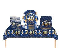 ATBEAMEN 53Pcs Navy Blue Happy 40th Birthday Party Tableware Plastic Table Cloth,Paper Plates,Napkins and Cups for Man Decorations Disposable Set Adults Party,(ATB-SStableware)