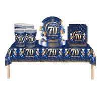ATBEAMEN 53Pcs Navy Blue Happy 70th Birthday Party Tableware Plastic Table Cloth,Paper Plates,Napkins and Cups for Man Decorations Disposable Set Adults Party,(ATB-SStableware)