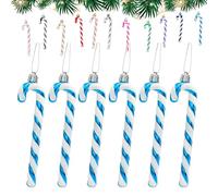 ATBEAMEN 6pcs Lakeblue & White Plastic Candy Cane Christmas Tree Decorations, 13cm, Glitter Candy Cane, Tree Hanging Decorations for Xmas