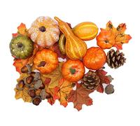 ATBEAMEN Autumn Decoration Artificial Pumpkins Set, Thanksgiving Halloween Pumpkins Decoration, Autumn Harvest Artificial Fruits Maple Leaves Fake Pumpkins Decor for Fall, Halloween Home Party Decor