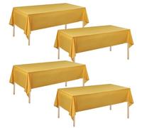 ATBEAMEN Champagne Gold Disposable Table Covers 4 Pack,Large 54 x 108 inch Disposable Paper Table Covers Plastic Rectangle Table Cloths for Parties,White Plastic Cover for Birthday,Baby Shower Picnic