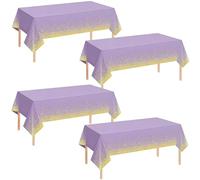 ATBEAMEN Purple Gold Dot Disposable Plastic Table Cloth 4 Pack,Rectangular Plastic Tablecloths 54 x 108 Inch,Waterproof Party Decorative Tablecloths for Birthday,Baby Shower,Picnic and Events Decor