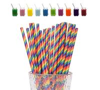 ATBEAMEN Rainbow Stripes Drinking Straws - 100 Pack Biodegradable Paper Straws for Drinks, Parties & Everyday Use