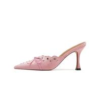 ATBELL Bow Tie Heeled Mules for Women Pointy Studs Kitten Heels Dress Pumps Backless Stilettos…, Pink, 4 UK