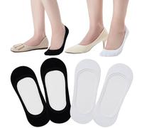 ATBITER No Show Socks Womens Flats, 4 to 8 Pairs Non Slip Invisible Ultra Low Cut Liner Footies Socks for Loafer Boat, 4 Pairs-2black+2white, 8-10 UK