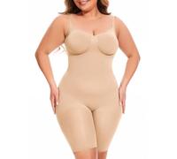Atbuty Mid Thigh Bodysuit, Full Body Shapewear Short Torso for Women Tummy Control Seamless Sculpting Petite Body Shaper, Beige, XX-Large