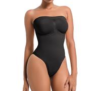 Atbuty Strapless Shortie Bodysuit Seamless Sculpt Shapewear Tummy Control Body Shaper with Removable Straps, Black Brief, Large