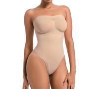 Atbuty Strapless Shortie Bodysuit Shapewear Tummy Control Body Shaper with Removable Straps, Sienna Brief, Small