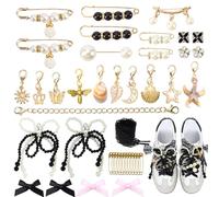 ATCCPYDM 44PCS Shoes Charms for Sneakers Socks,Junk Socks Charms Kit with Ribbon Lace Shoelaces,Clips,Gold Chain,Lobster Clasps, Pins, Bows,Pearl Charms Accessories for Bag Hat