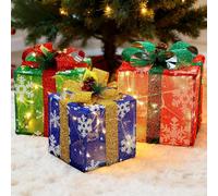 ATDAWN Set of 3 Lighted Gift Boxes Christmas Decorations, Snowflake Present Boxes, Christmas Home Gift Box Decorations