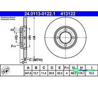 ATE Brake Disc 24.0113-0122.1 - Solid, for Ford Escort Mk II, Taunus, Cortina, Hyundai Stellar