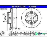 ATE Brake Disc 24.0120-0228.1 - Vented - for BMW Z4 Roadster - 2x
