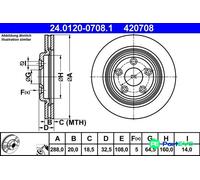 ATE Brake Disc 24.0120-0708.1 Vented for Jaguar S-Type II XJ