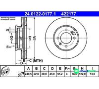 2x Brake disc Vented 24.0122-0177.1 ATE for ROVER MG
