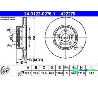 ATE Front Brake Disc 43512-12710 – Vented – Fits Toyota/Subaru URBAN CRUISER TREZIA VERSO PREMIO