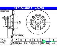 Brake disc ATE 24.0124-0200.1 for BMW 3 (E90) 2.5 2006-2011