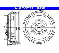 Brake drum 24.0220-3027.1 ATE for SMART FORTWO Coupe FORTWO Cabrio CITY-COUPE