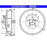 Brake drum 24.0222-8023.1 ATE for SUBARU IMPREZA Saloon IMPREZA Estate FORESTER
