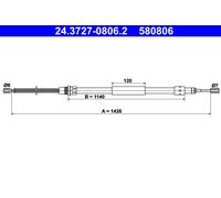 ATE 24.3727-0806.2 Cable, parking brake for PEUGEOT