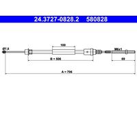 ATE 24.3727-0828.2 Cable, parking brake for PEUGEOT