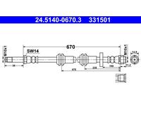 ATE Brake Hose 24.5140-0670.3 - Brake Pipe for Audi A7 Sportback, A6 C7/Avant