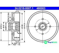 ATE Rear Brake Drum 24.0218-0007.1 - Fits Audi 50 (0.8/1.1/1.3) & Audi Fox B1 Saloon (1.3/1.5/1.6)