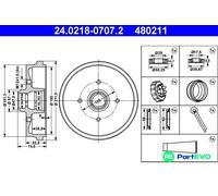ATE 24.0218-0707.2 Brake drum