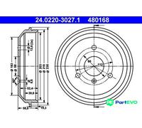 Brake drum 24.0220-3027.1 ATE for SMART FORTWO Coupe FORTWO Cabrio CITY-COUPE