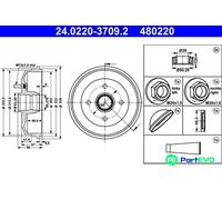 ATE 24.0220-3709.2 Brake drum