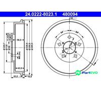 Brake drum 24.0222-8023.1 ATE for SUBARU IMPREZA Saloon IMPREZA Estate FORESTER