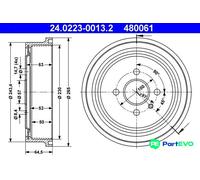 ATE Brake Drum 24.0223-0013.2 - Rear - Fits Opel/Vauxhall Astra G/F (Mk IV) & Combo Mk II/III