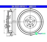 Brake drum ATE 24.0223-0016.1 for SKODA ROOMSTER (5J7) 1.2 2007-2015