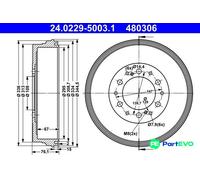 ATE Brake Drum 24.0229-5003.1 - Fits Toyota Hilux Vigo VII Pickup 2.5 D 4WD