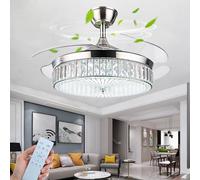 ATEEZ Crystal Ceiling Fan Chandelier led with Remote Control Retractable Blade Quiet Ceiling Fans with Lamps 6 Speed Reversible DC Motor 3 Color Temperature Flush Mount Ceiling Fan Lights