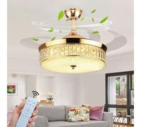ATEEZ Crystal Ceiling Fan Chandelier led with Remote Control Retractable Blade Quiet Ceiling Fans with Lamps 6 Speed Reversible DC Motor 3 Color Temperature Flush Mount Ceiling Fan Lights