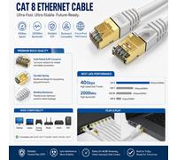 ATEK 1.5M Cat 8 Ethernet Cable High Speed 40Gbps 2000Mhz Lan Network Cable Rj45 Shielded S/ftp Internet Patch Cord For Router, Modem