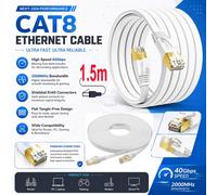 ATEK 1.5M Flat Cat8 Ethernet Cable Rj45 High Speed 40Gbps 2000Mhz Shielded Lan Network Cable For Router, Pc, Gaming And Broadband