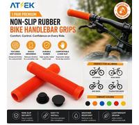 ATEK 1 Pair Bike Handlebar Grips Orange Premium Non-Slip Rubber Comfortable, Shock-Absorbing Mtb & Road Bicycle Handle Cover With Locks