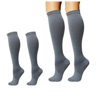 ATEK 1 Pair Compression Socks Grey Large Extra Large Unisex Flight Travel Knee High Socks Circulation Support Anti Swelling Fatigue Relief Running Nursing Medical Compression Stockings