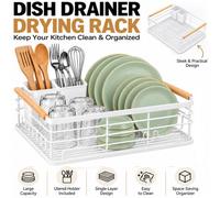 ATEK 1 Tier Dish Rack Drainer Single-Tier Kitchen Sink Countertop Organiser Drying Racks For Plates, Bowls And Cutlery Holder