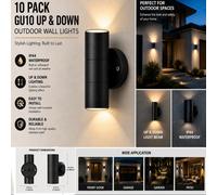 ATEK 10 Pack Black Outside Up And Down Gu10 Wall Lights, Ip44 Waterproof Up Down Mains Power Stainless Steel Exterior Sconce