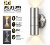 Atek 10 Pack Gu10 Up Down Outdoor Wall Light Ip44 Stainless Steel Exterior Sconce