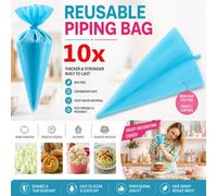 Atek 10 Pack Reusable Silicone Piping Bag Cake Icing Decorating Pastry Bag Blue
