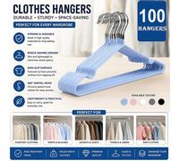 ATEK 100 Pcs Rubber Coated Metal Hangers Heavy Duty Space Saving Organiser Clothes Hangers For Wardrobes Coat Rack Rails