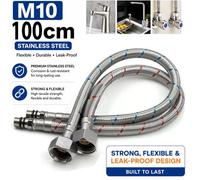 ATEK 100Cm Flexible Tap Tails Pair Stainless Steel Braided, M10 X 1/2" Bsp Monobloc Mixer Connector Hoses For Kitchen And Bathroom