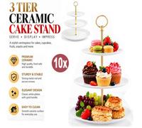 Atek 10X 3 Tier Glass Cake Stand With Gold Handle Afternoon Tea Serving Plates