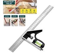 ATEK 12 Inch 300mm Combination Square Carpentry Square Angle Ruler Level in Silver Atek Silver